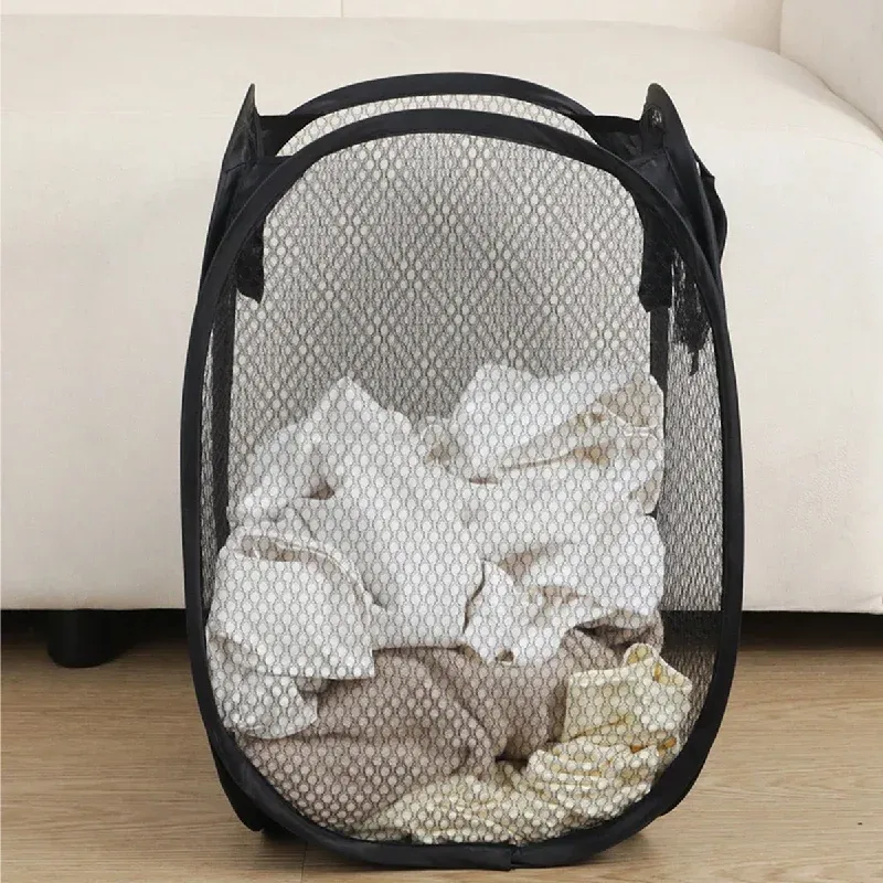 Panier à linge mural pliable en maille pour salle de bain 2