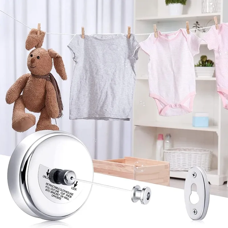 Ligne à linge murale 2,8 m en nylon résistant, réglable, avec support antidérapant 3