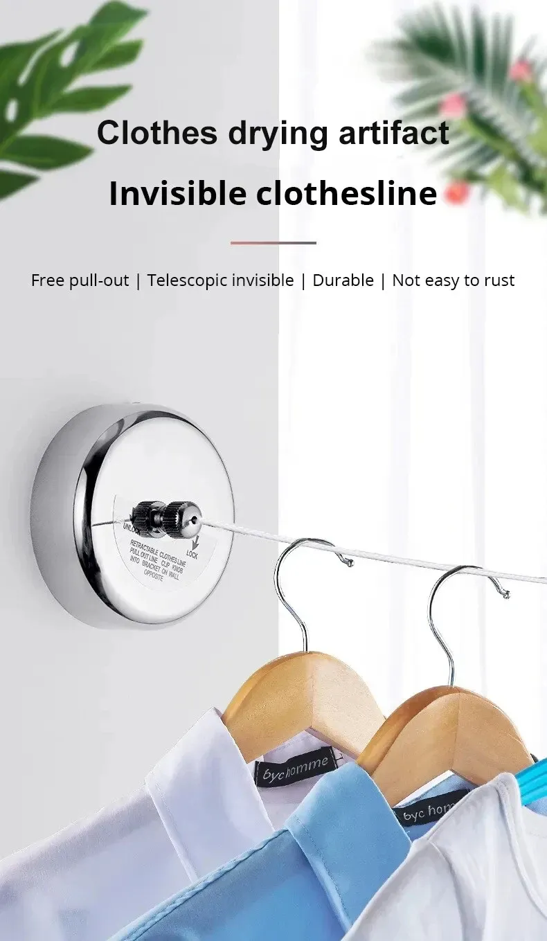 Ligne de vêtements murale coupe-vent en acier inoxydable, vue d'ensemble