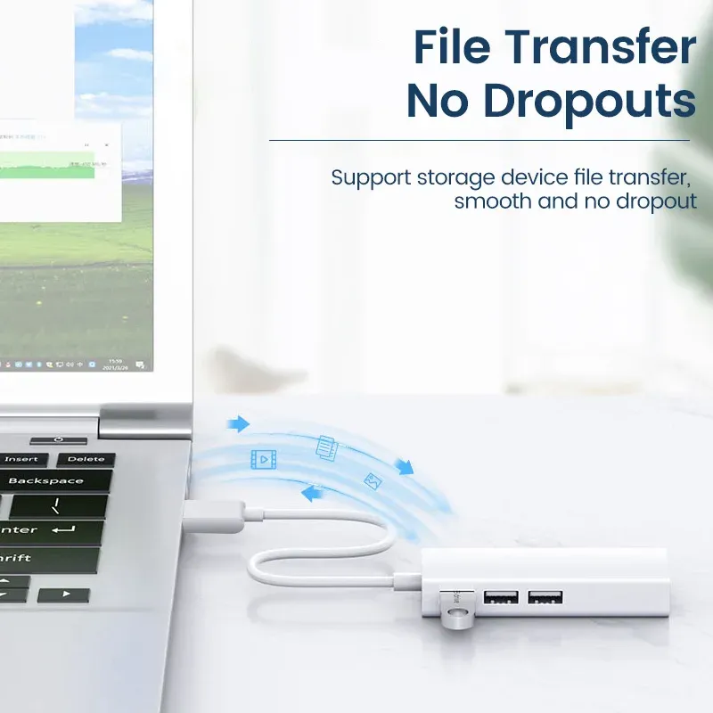 Adaptateur USB Ethernet RJ45 avec hub 3 ports USB 2.0 pour MacBook, Windows et PC 4