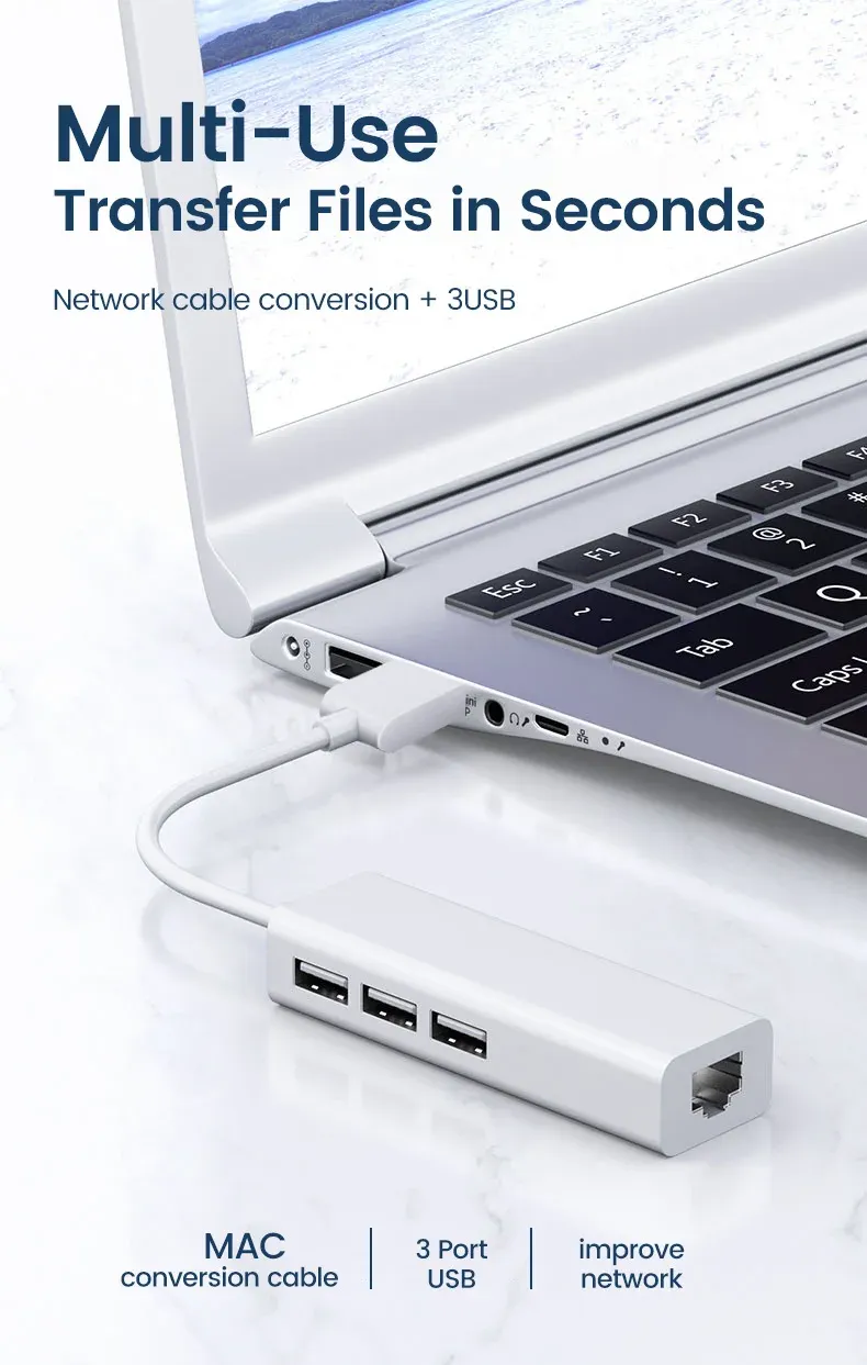Hub USB Ethernet élégant en vue d'ensemble