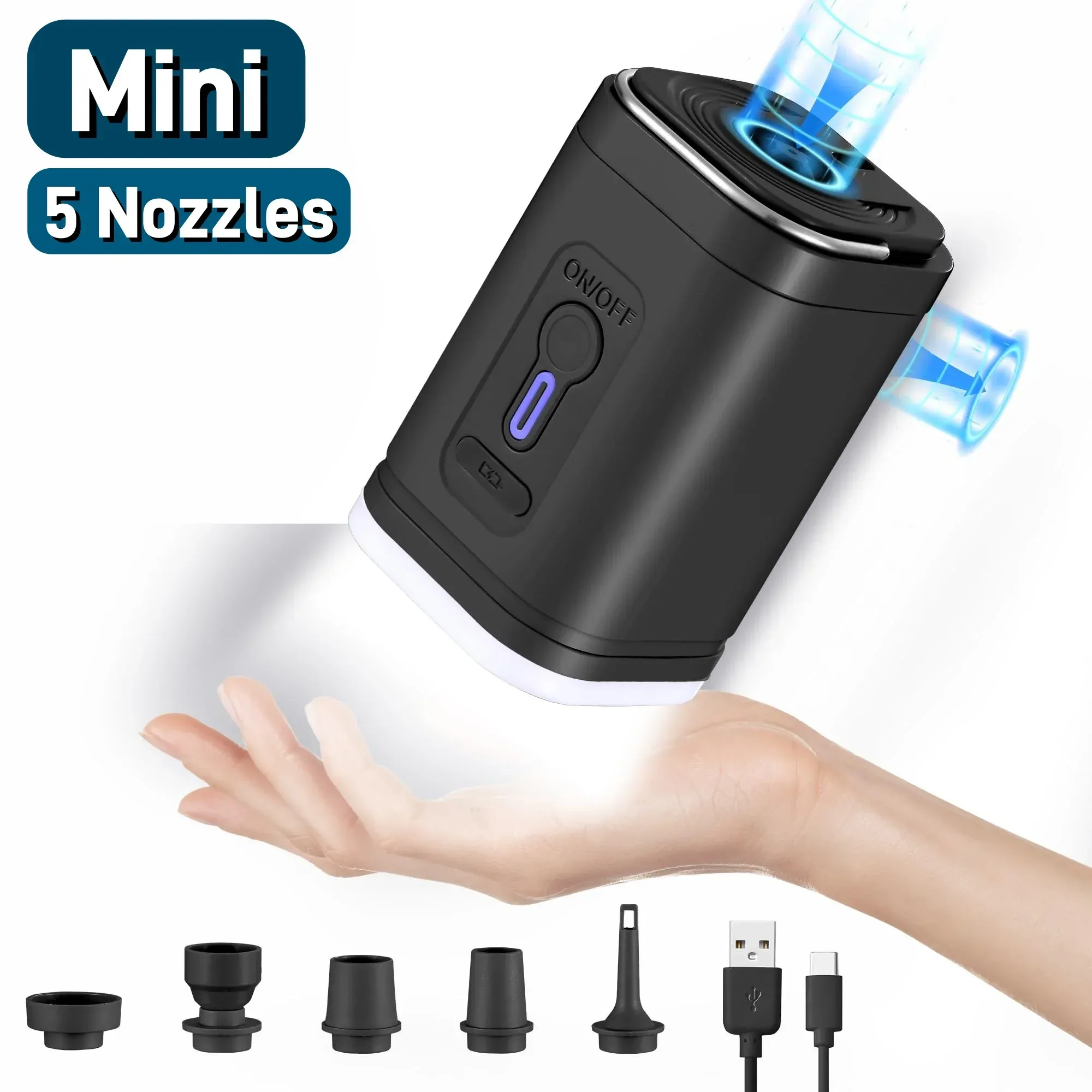 Mini pompe à air portable avec batterie rechargeable USB 1300 mAh, pour gonflage et dégonflage de flotteurs de piscine, matelas pneumatiques et sacs de rangement sous vide - Image 1