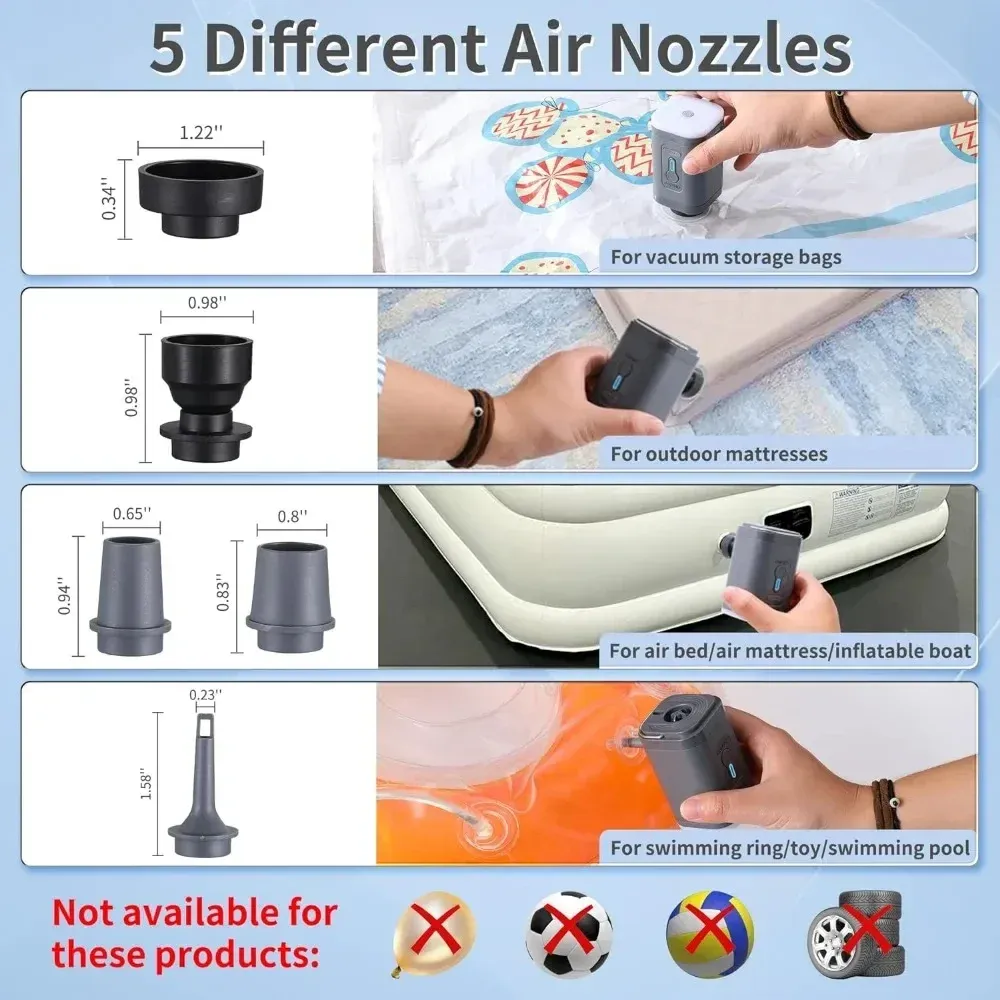 Mini pompe à air portable avec batterie rechargeable USB 1300 mAh, pour gonflage et dégonflage de flotteurs de piscine, matelas pneumatiques et sacs de rangement sous vide 3