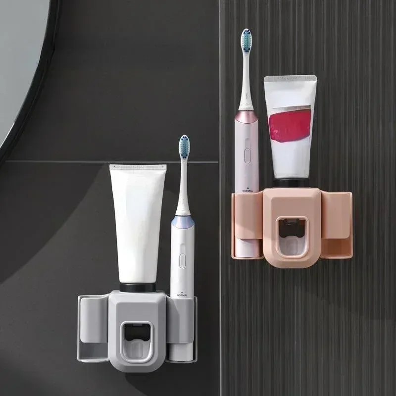 Porte-brosses à dents mural double, support sans perçage, accessoires de salle de bain 4