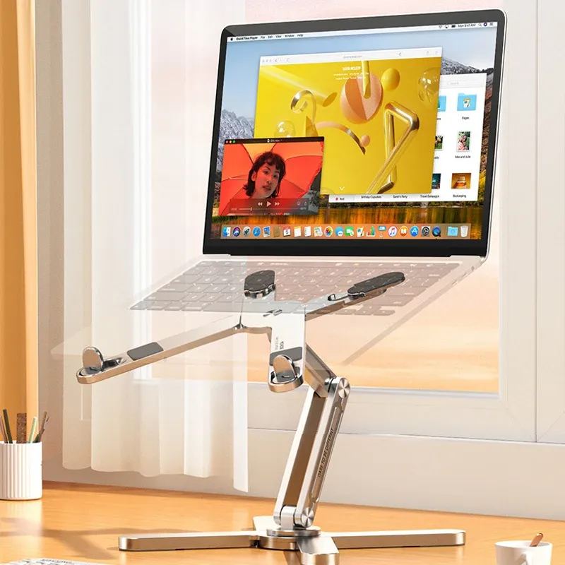 Support pliable à 360° pour ordinateur portable, support rotatif en alliage d'aluminium avec dissipation thermique, support de livre et tablette portable