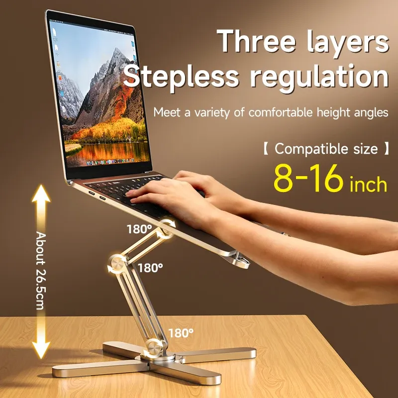 Support pliable à 360° pour ordinateur portable, support rotatif en alliage d'aluminium avec dissipation thermique, support de livre et tablette portable 3