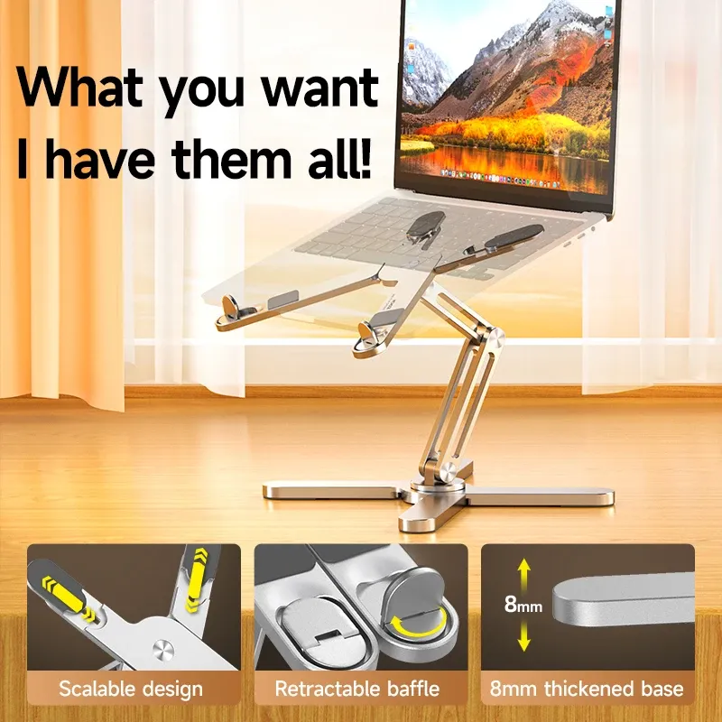 Support pliable à 360° pour ordinateur portable, support rotatif en alliage d'aluminium avec dissipation thermique, support de livre et tablette portable 5