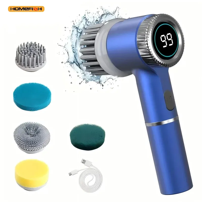 Épurateur électrique rotatif rechargeable avec 5 têtes de brosse interchangeables et 3 vitesses réglables - Image 1