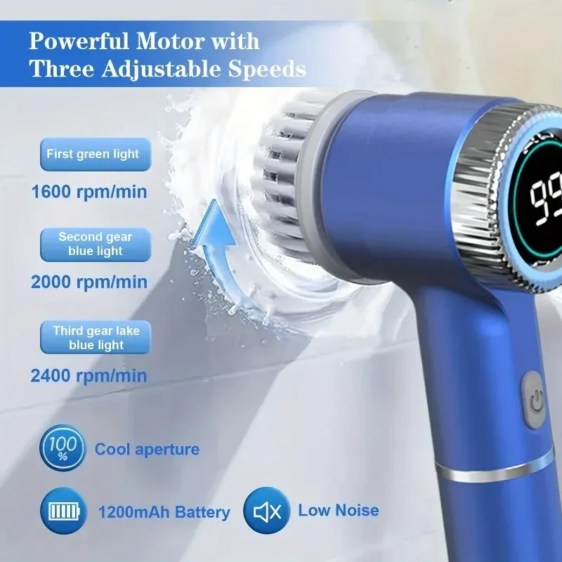 Épurateur électrique rotatif rechargeable avec 5 têtes de brosse interchangeables et 3 vitesses réglables 2