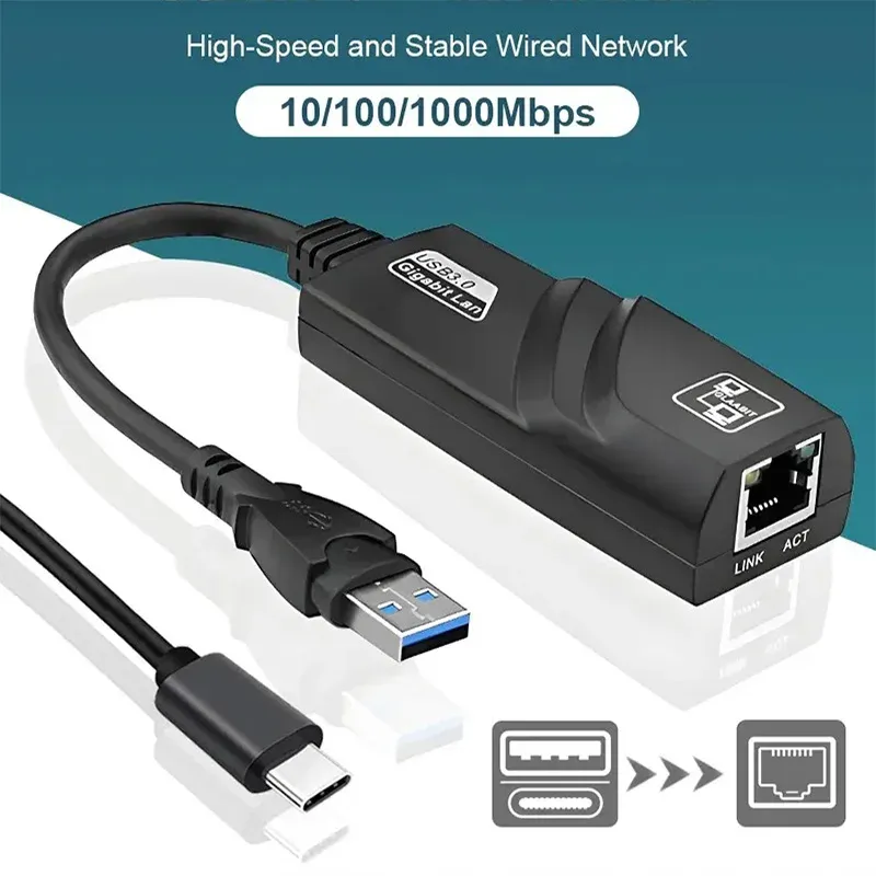 Adaptateur réseau USB vers RJ45 Ethernet Gigabit 1000 Mbps, carte réseau filaire RTL8153 pour PC, MacBook et ordinateur portable Windows - VopeC 1