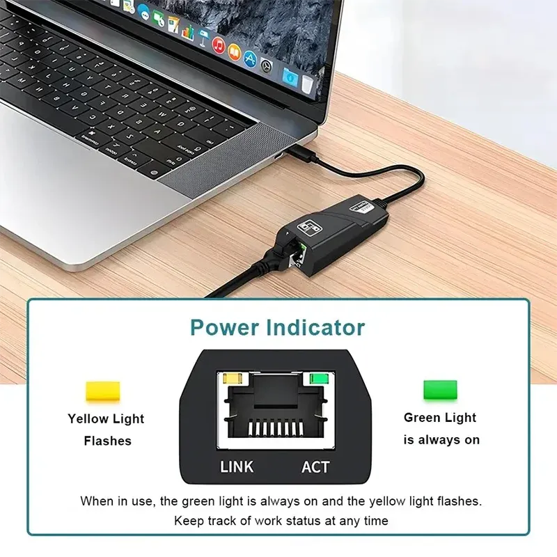 Adaptateur réseau USB vers RJ45 Ethernet Gigabit 1000 Mbps, carte réseau filaire RTL8153 pour PC, MacBook et ordinateur portable Windows - VopeC 4