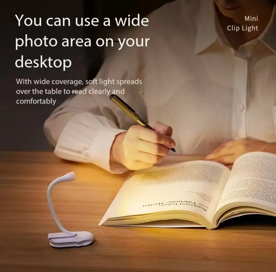 Mini lampe de lecture LED rechargeable à clip réglable à 360° Flip Study, 3 couleurs, protection oculaire 4