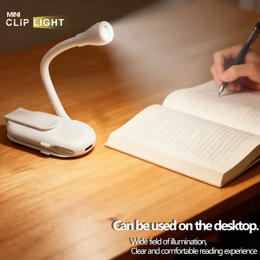Mini lampe de lecture LED rechargeable à clip réglable à 360° Flip Study, 3 couleurs, protection oculaire 6