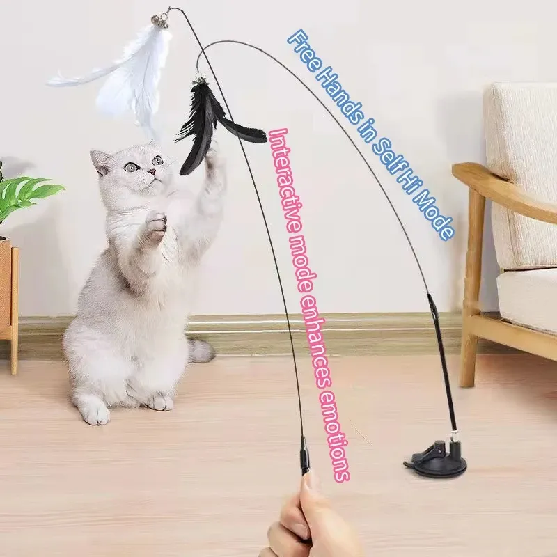 Baguette teaser interactive mains libres avec plume pour chat et chaton, à ventouse 6