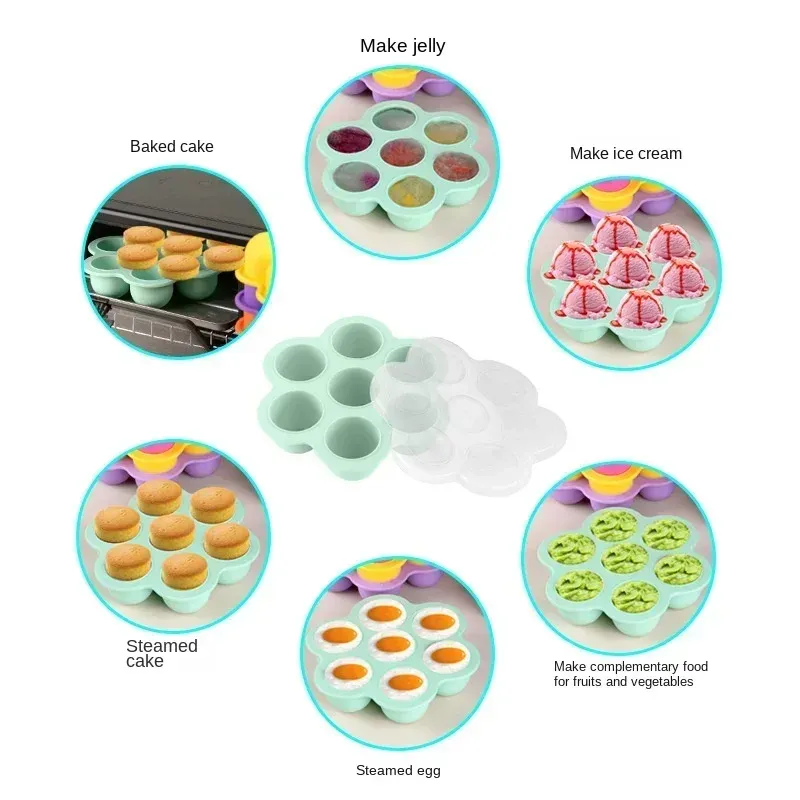 Moules en silicone réutilisables pour aliments pour bébé, bac de congélation, boîte de rangement pour congélateur à collations, moules en silicone pour pâtisserie et desserts, 1 pièce 2