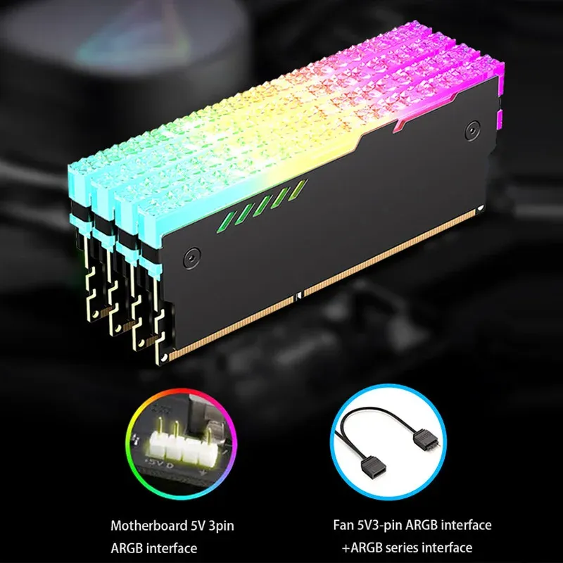 TEUCER RM-1 Gilet de refroidissement RAM ARGB 5V 3 broches pour mémoire de bureau PC, compatible DDR2, DDR3, DDR4 et DDR5 2