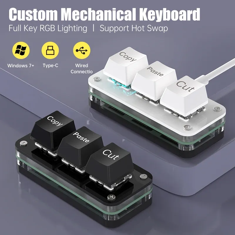 Mini clavier macro RVB à 3 touches pour jeux et Photoshop, clavier programmable Hotswap, Macropad compact