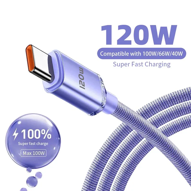 Câble USB Type-C vers USB Type-C 120W, charge rapide, compatible Samsung, Xiaomi, Huawei et Realme