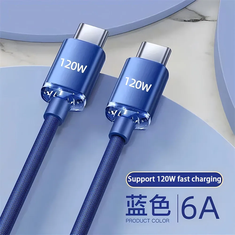 Câble USB Type-C vers USB Type-C 120W, charge rapide, compatible Samsung, Xiaomi, Huawei et Realme 7