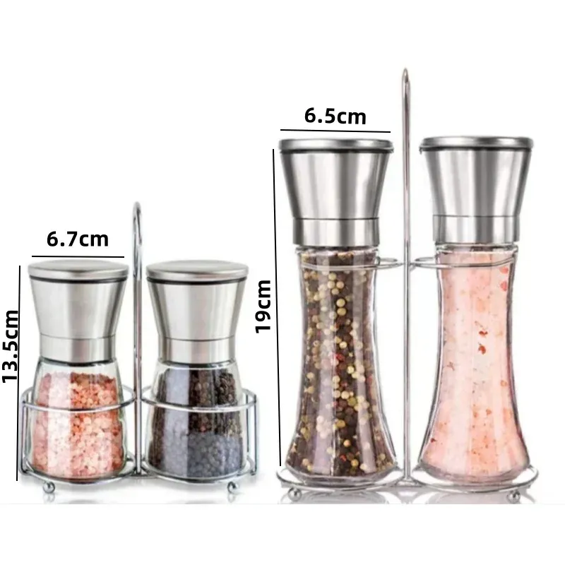 Moulin à épices manuel en verre et acier inoxydable, sel et poivre, 180/200 ml 6