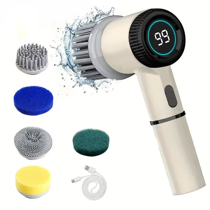 Brosse de douche électrique rotative rechargeable à 3 vitesses, avec 5 têtes remplaçables 7