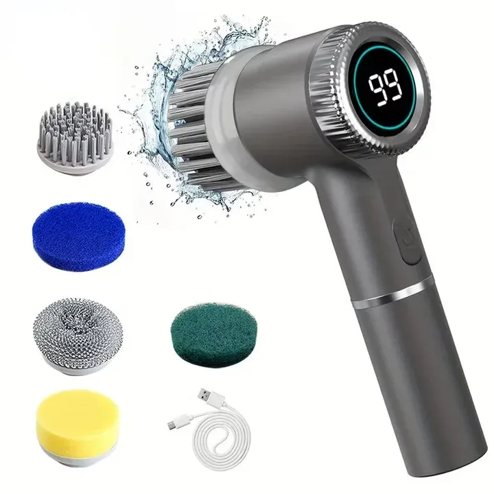 Brosse de douche électrique rotative rechargeable à 3 vitesses, avec 5 têtes remplaçables 8
