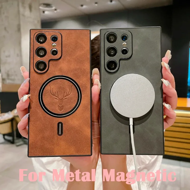 Étui en cuir de luxe pour smartphone Samsung avec charge magnétique