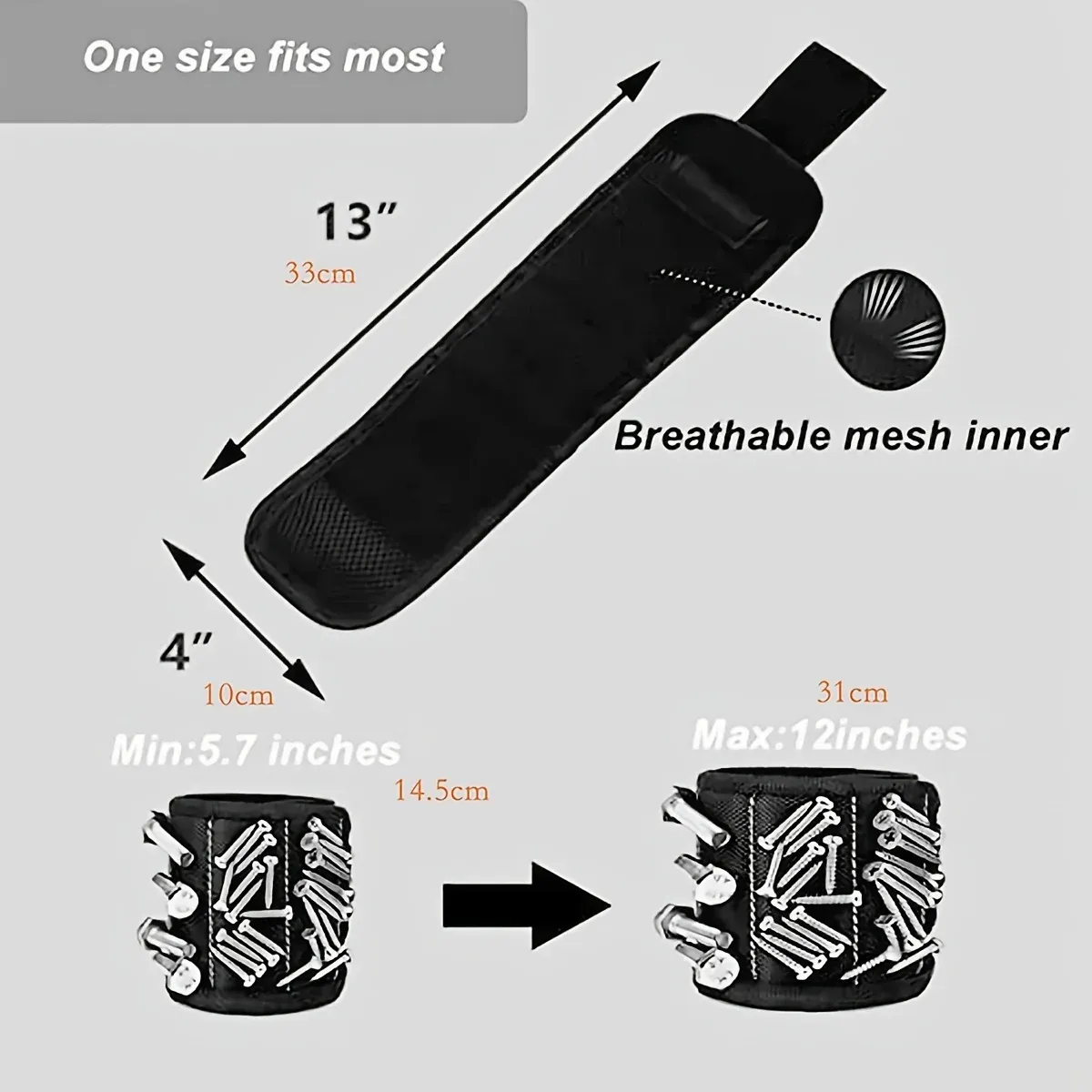 Bracelet magnétique porte-outils pour vis, clous et forets, aimants puissants 4