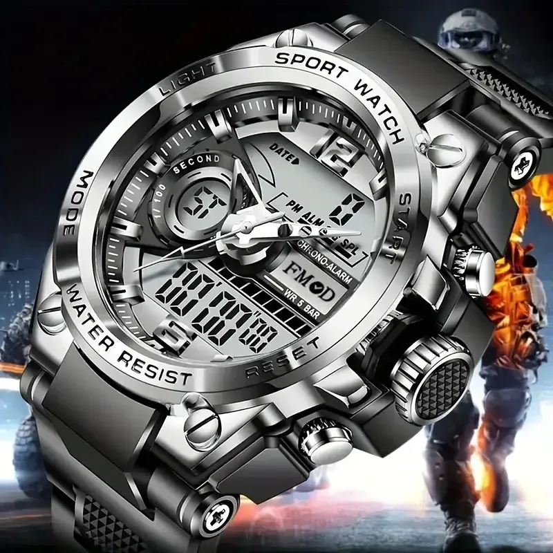Montre militaire numérique en acier pour homme, à quartz et affichage LED - Image 1