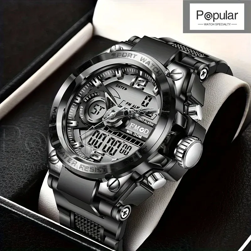 Montre militaire numérique en acier pour homme, à quartz et affichage LED 6
