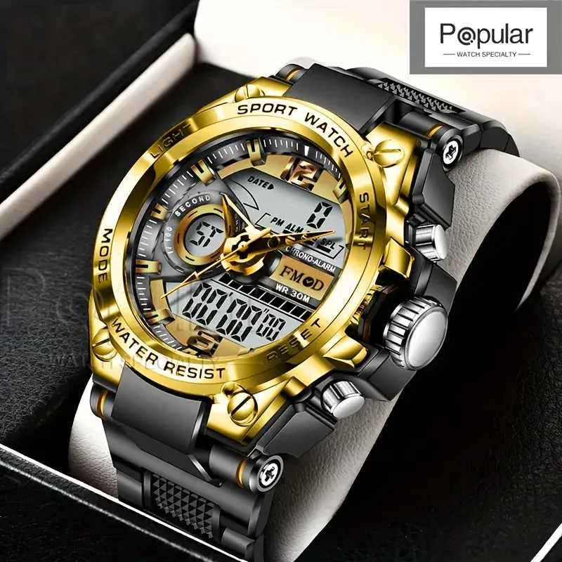 Montre militaire numérique en acier, vue de détail