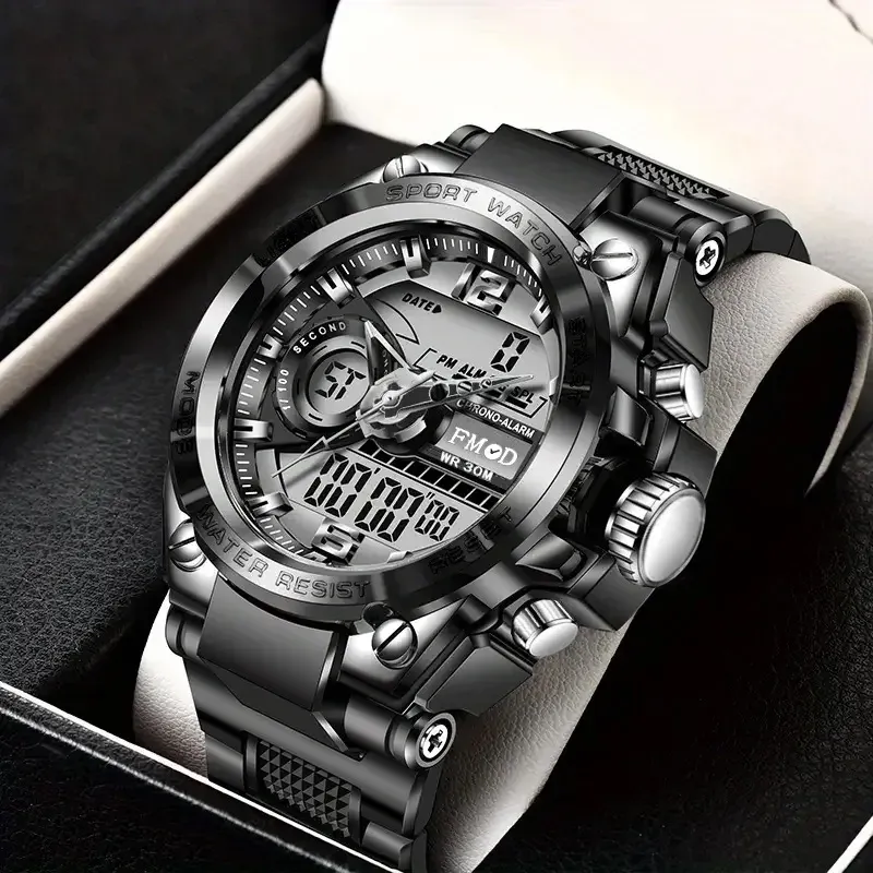 Montre militaire numérique en acier pour homme, à quartz et affichage LED 10