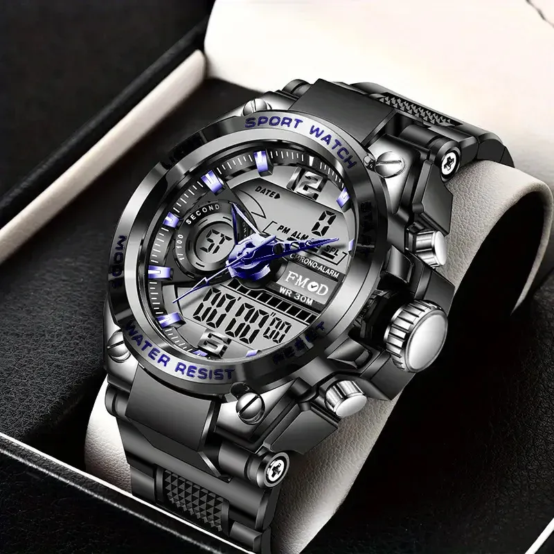 Montre militaire numérique en acier pour homme, à quartz et affichage LED 8