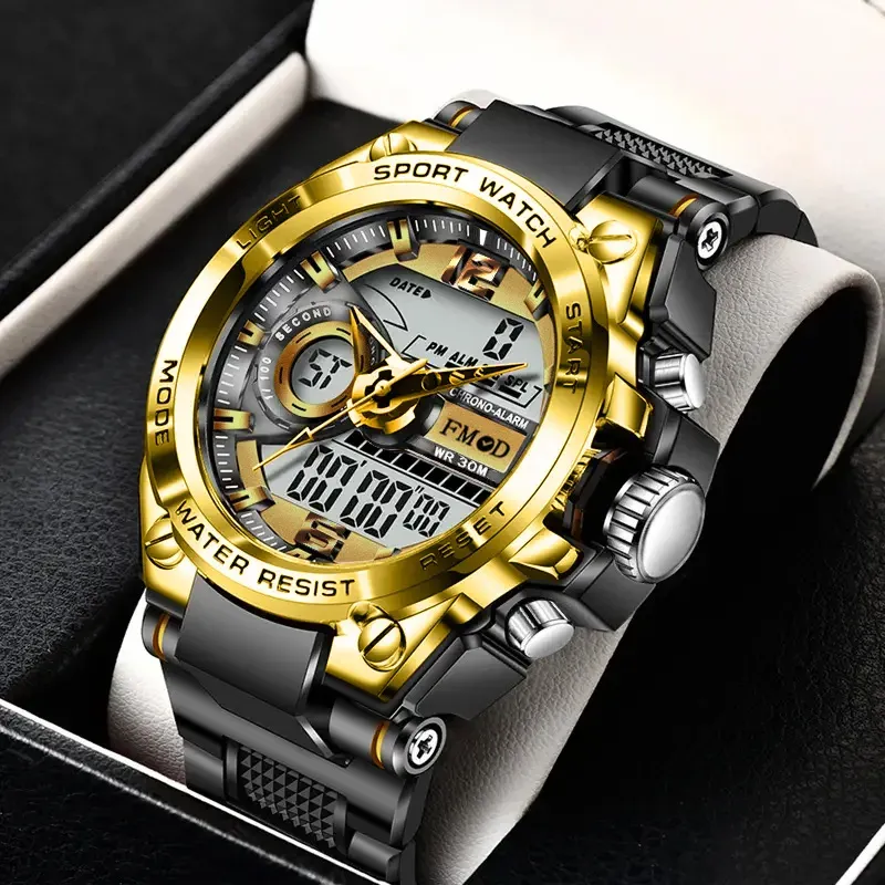 Montre militaire numérique en acier pour homme, à quartz et affichage LED 9