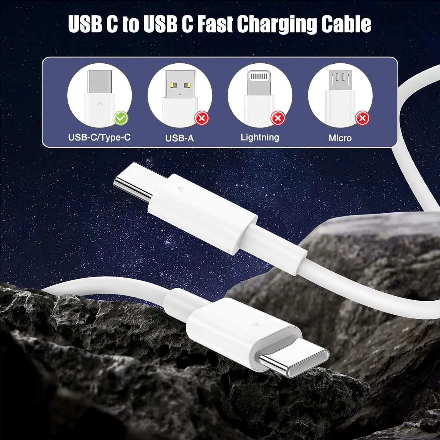 Câble de charge rapide USB-C vers USB-C pour Xiaomi, Huawei, Samsung et iPhone 17, 16, 15, 60 W, charge sûre et efficace 2
