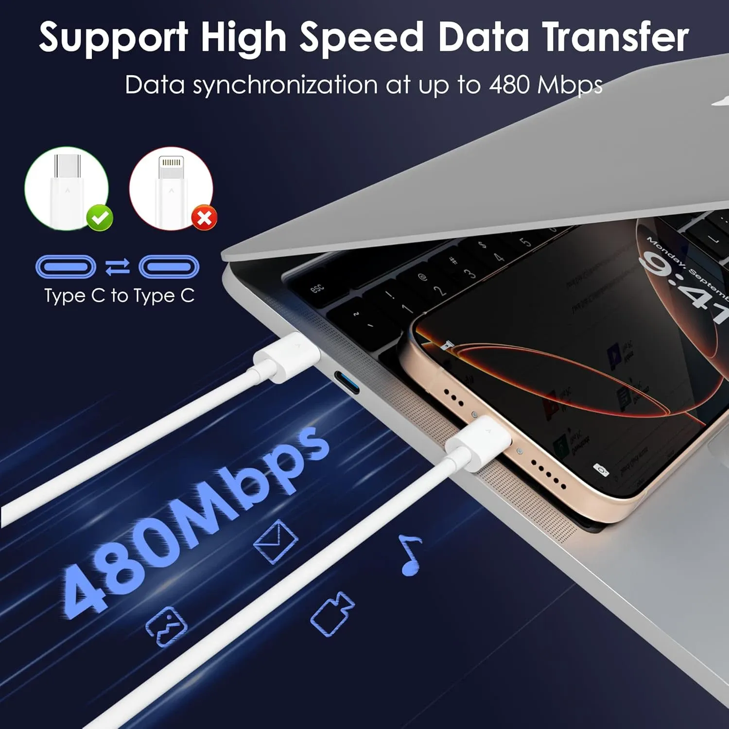 Câble de charge rapide USB-C vers USB-C pour Xiaomi, Huawei, Samsung et iPhone 17, 16, 15, 60 W, charge sûre et efficace 5