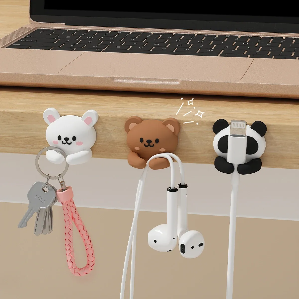 Organisateur de câbles de bureau, lot de 2 ou 3 pièces, design mignon de dessin animé, serre-câbles auto-adhésifs, clips de gestion de câbles pour écouteurs et câbles de données 2
