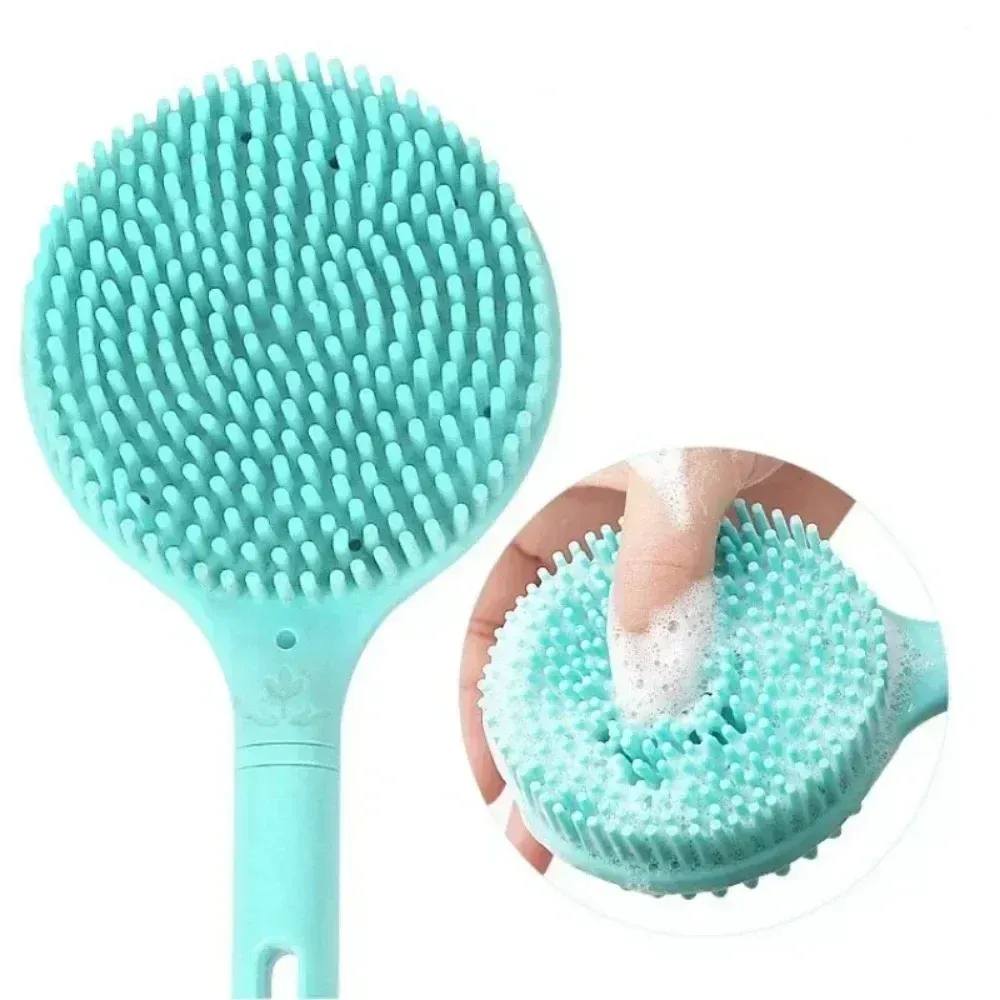 Brosse de bain en silicone à long manche, double face, gommage et massage du dos 5