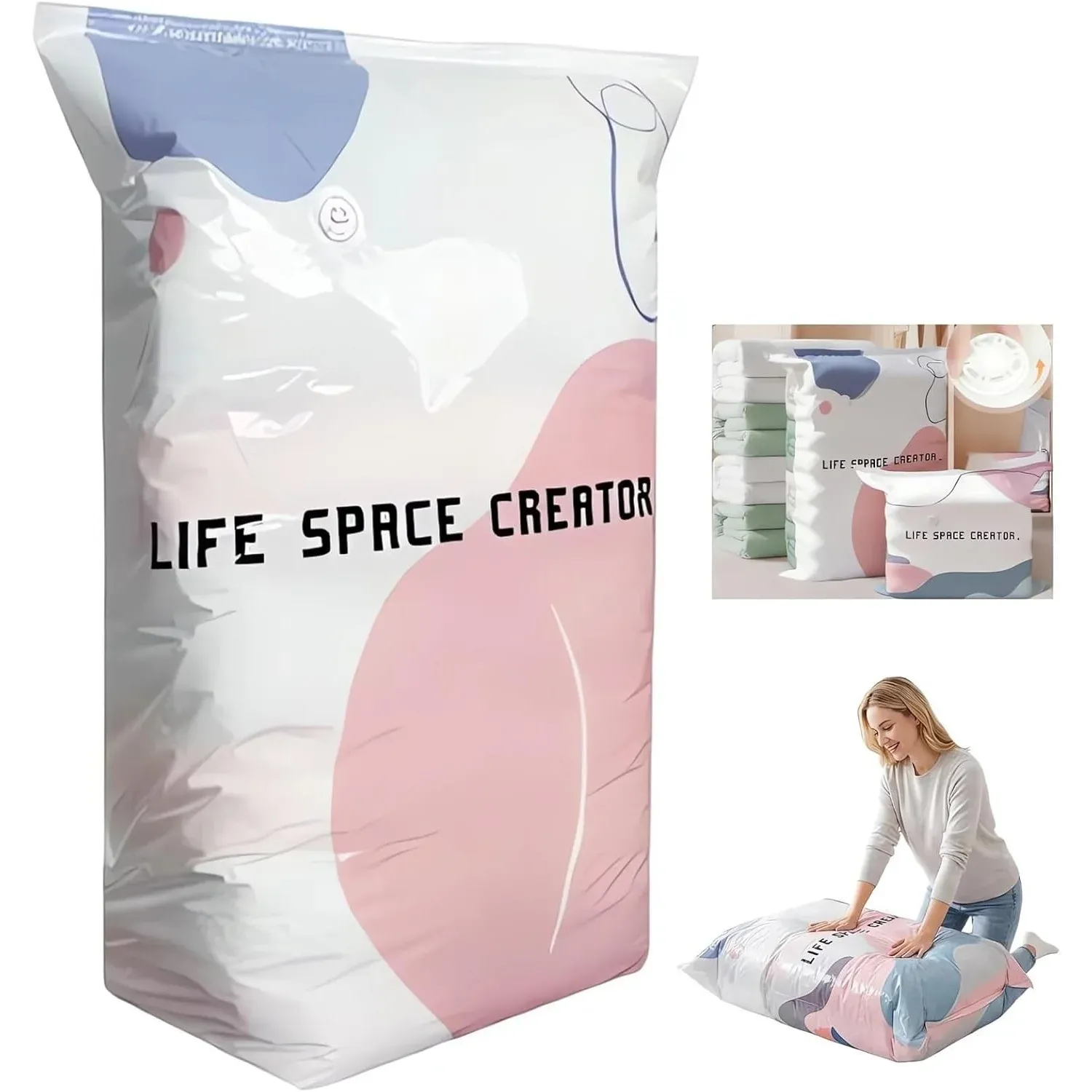 Sacs de rangement sous vide 3D, lot de 2, sans pompe, enroulables, pour couettes, vêtements et couvertures