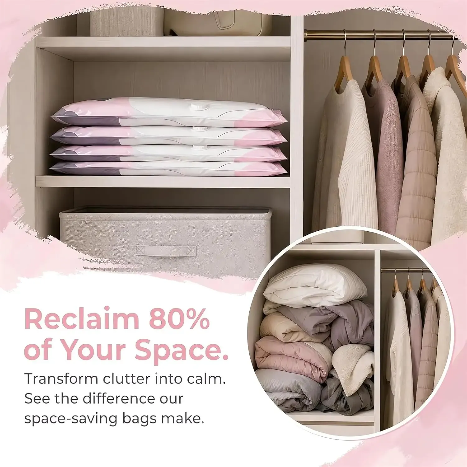 Sacs de rangement sous vide 3D, lot de 2, sans pompe, enroulables, pour couettes, vêtements et couvertures 4