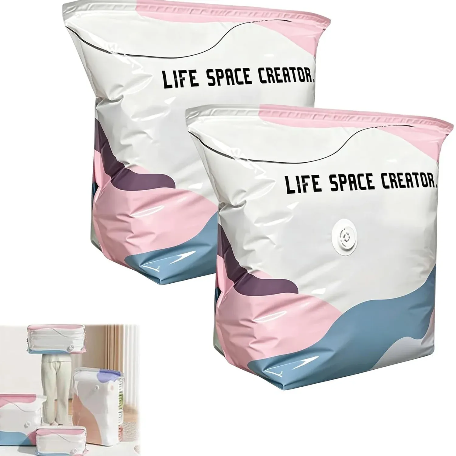 Sacs de rangement sous vide 3D, lot de 2, sans pompe, enroulables, pour couettes, vêtements et couvertures 7