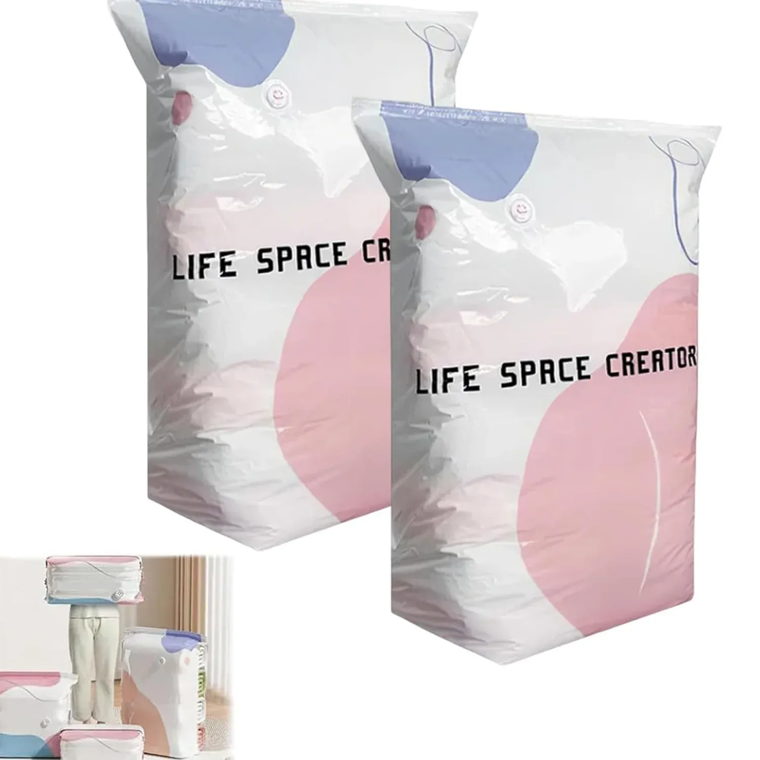 Sacs de rangement sous vide 3D, lot de 2, sans pompe, enroulables, pour couettes, vêtements et couvertures 8