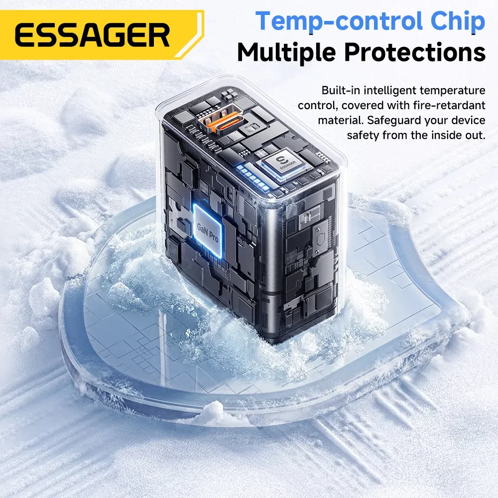 Chargeur GaN ESSAGER 65W PD 3.0 PPS QC 4.0 compatible iPhone 17, iPhone 16, Samsung S26, MacBook Air, Huawei et ordinateurs portables, chargeur rapide USB-C 5