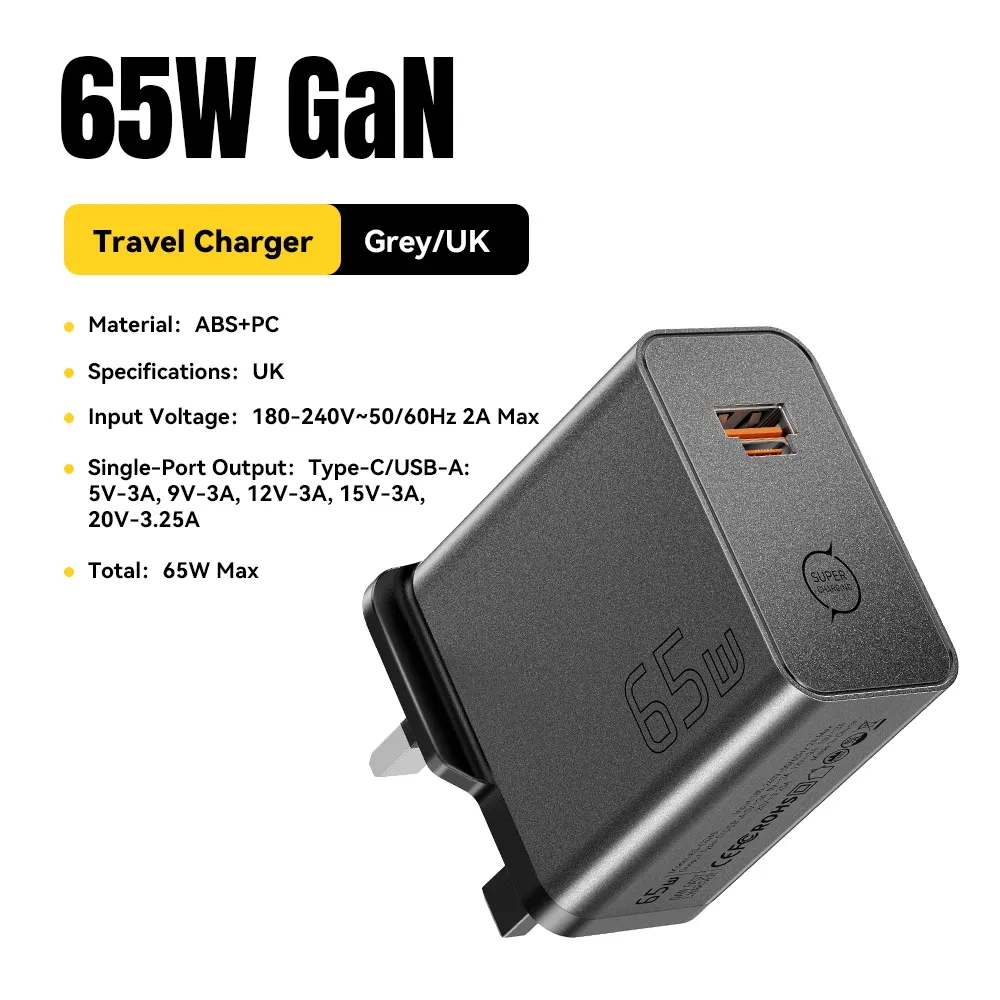 Chargeur GaN ESSAGER 65W PD 3.0 PPS QC 4.0 compatible iPhone 17, iPhone 16, Samsung S26, MacBook Air, Huawei et ordinateurs portables, chargeur rapide USB-C 7