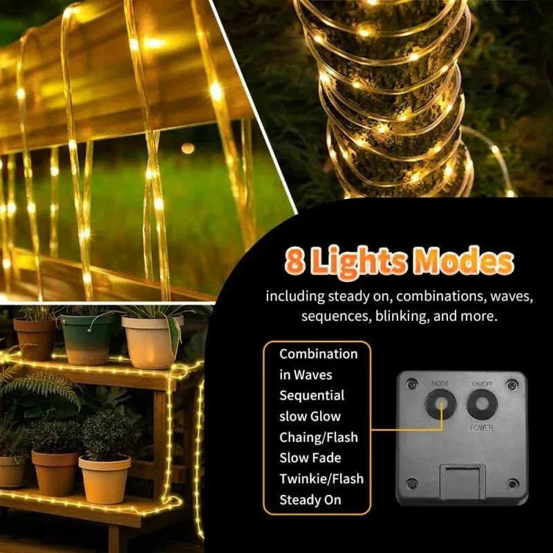 Guirlande lumineuse solaire d'extérieur étanche à 8 modes d'éclairage pour patio et jardin 3