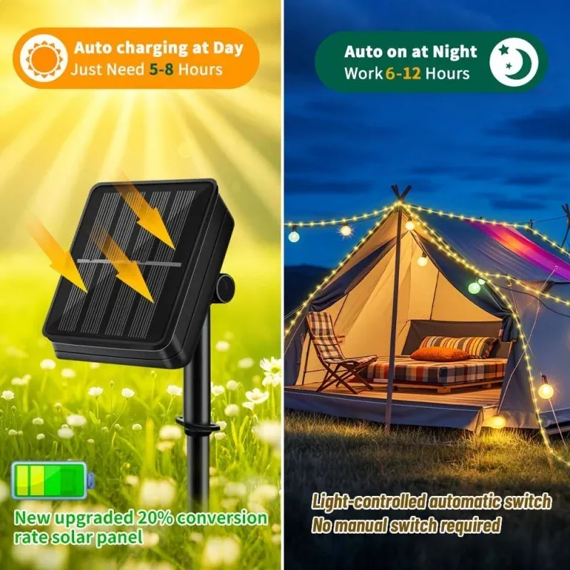 Guirlande lumineuse solaire d'extérieur étanche à 8 modes d'éclairage pour patio et jardin 2