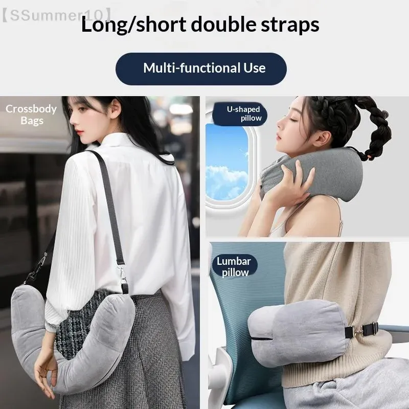Oreiller de voyage en forme de U avec sac de rangement remplissable - Housse en polaire cristalline pour un confort en avion 5