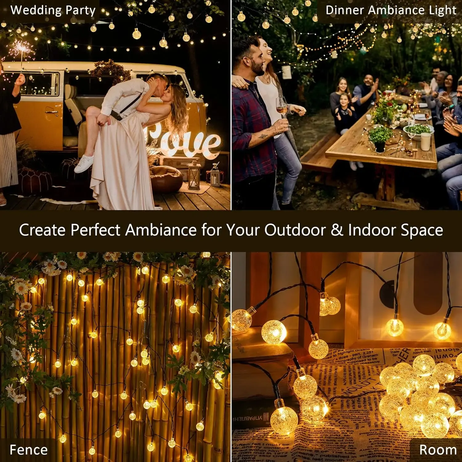 Boule de cristal solaire, guirlande féerique 20 LED sur 5 m, étanche pour extérieur, décoration de Noël, camping, jardin et fête 2