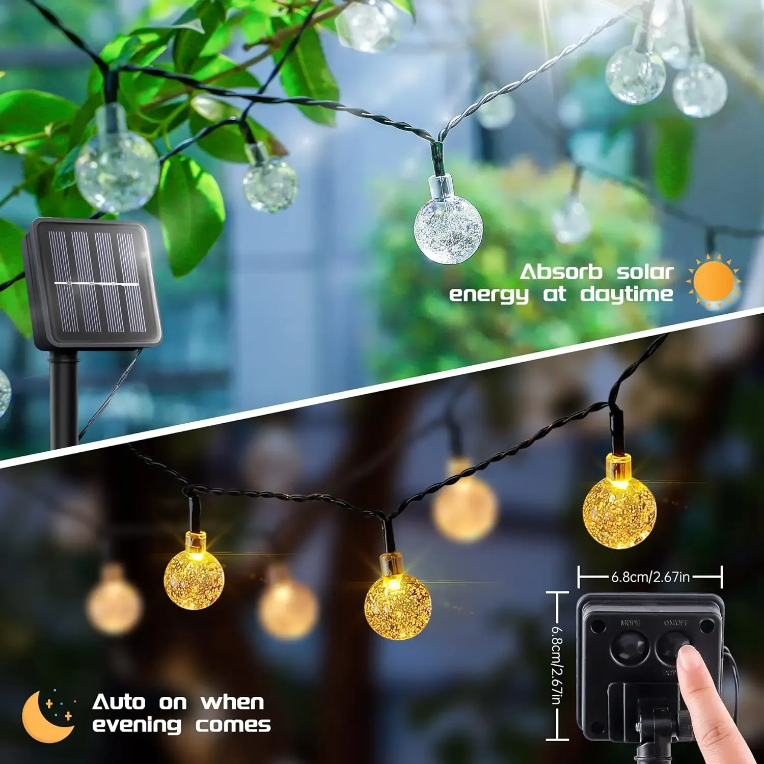 Boule de cristal solaire, guirlande féerique 20 LED sur 5 m, étanche pour extérieur, décoration de Noël, camping, jardin et fête 5
