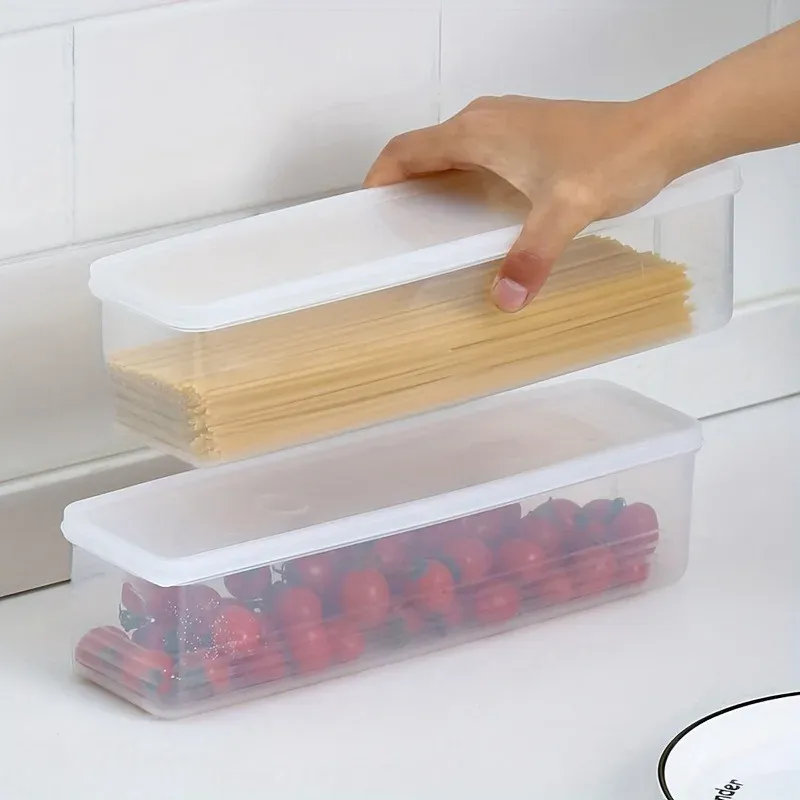 Lot de 4 conteneurs de stockage alimentaire rectangulaires et longs en plastique, réutilisables, pour réfrigérateur 5